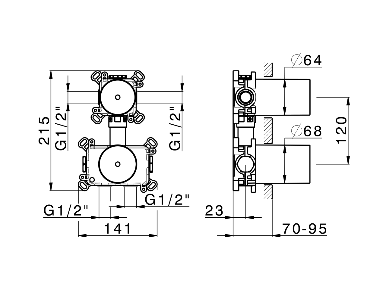 Parte empotrada termostático 1 función PUSH&SHOWER_ZA0G61V0 - v1