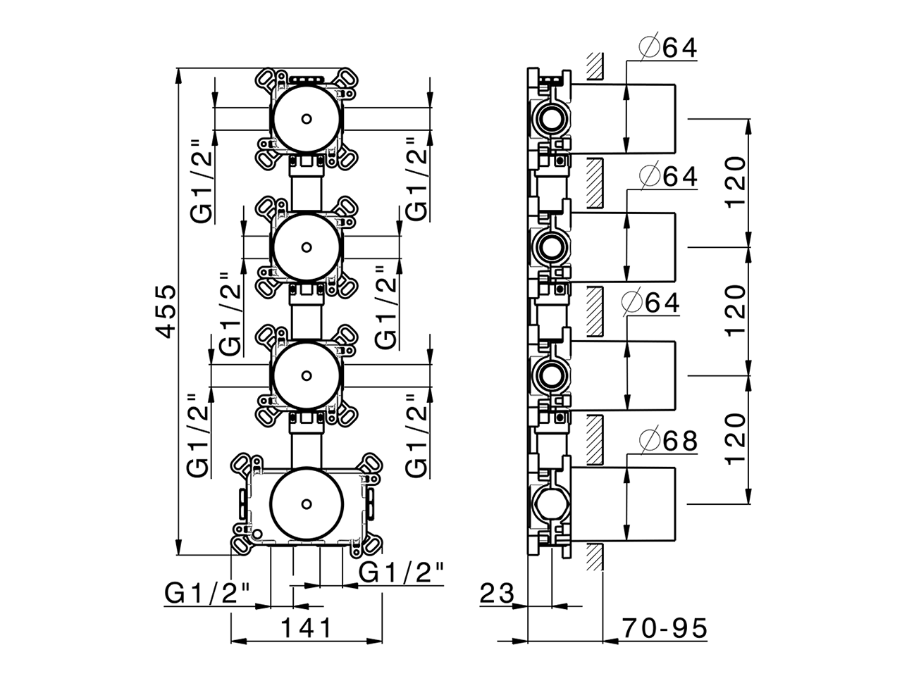 Parte empotrada termostático 3 funciones PUSH&SHOWER_ZA0G63V0 - v1