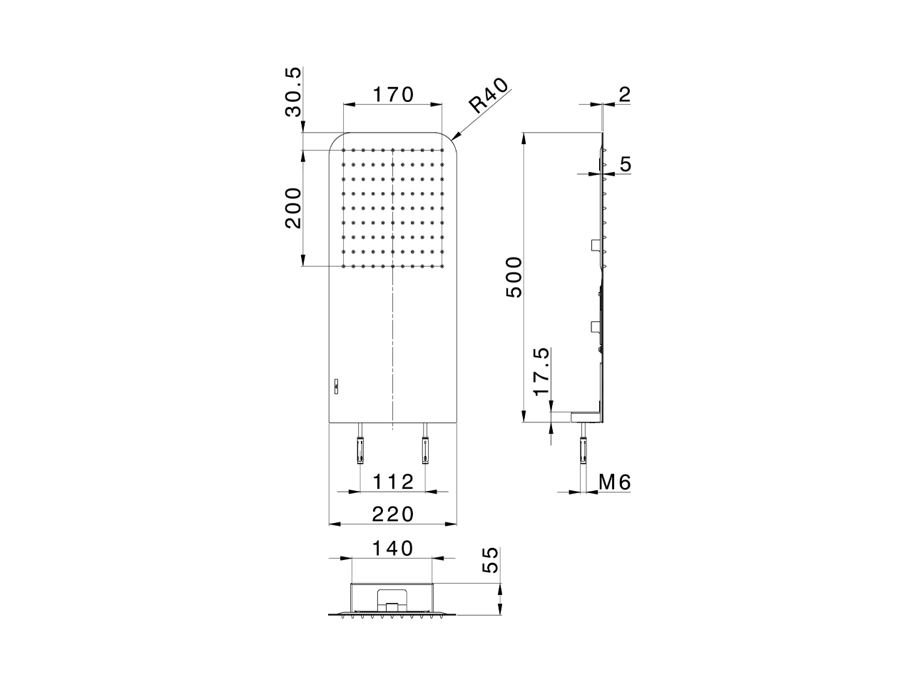 Rociador de pared 500x220 mm XION_ZS022100 - v1