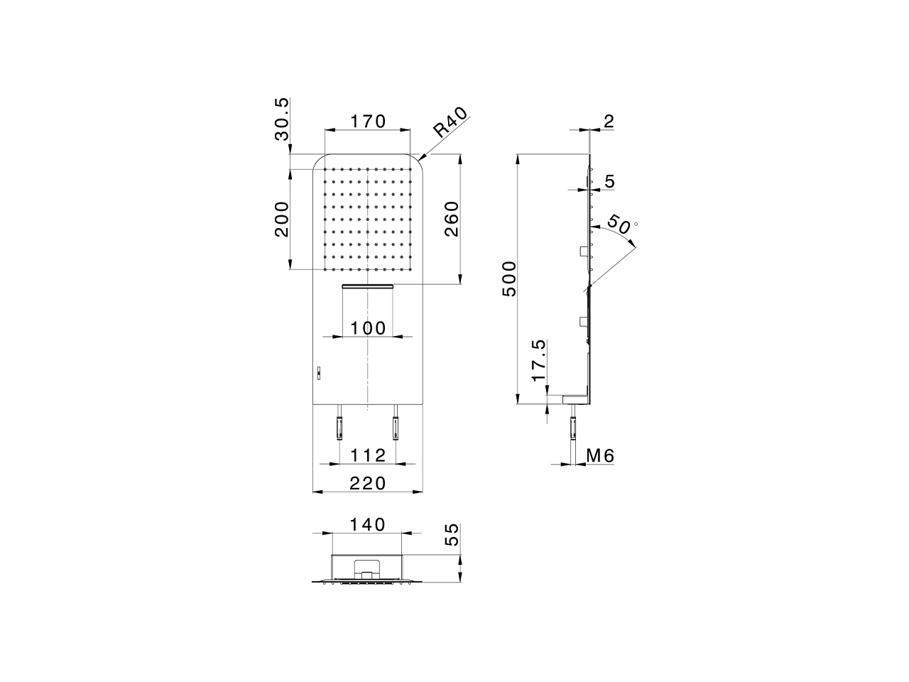 Rociadro de pared 500x220 mm XION_ZS022110 - v1